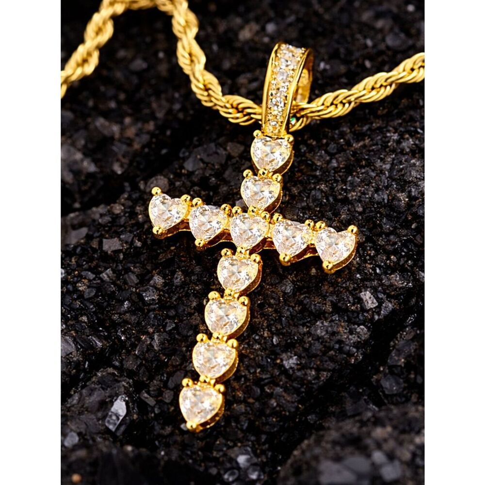 Gold Heart Diamond Cross Necklace